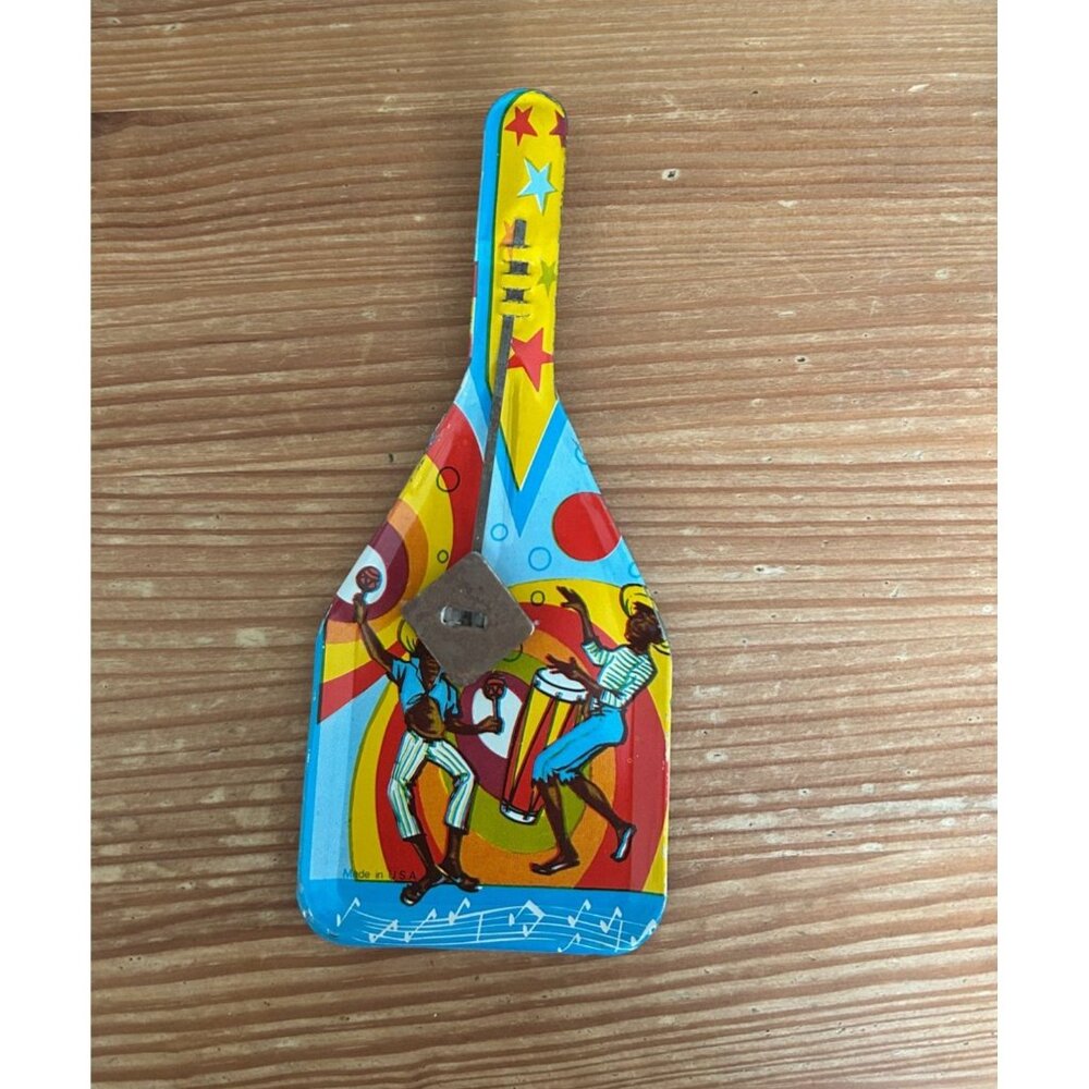 Vintage Colorful Metal Tin Noisemaker Flat Clapper Bongo Drums Dancing 1960s
